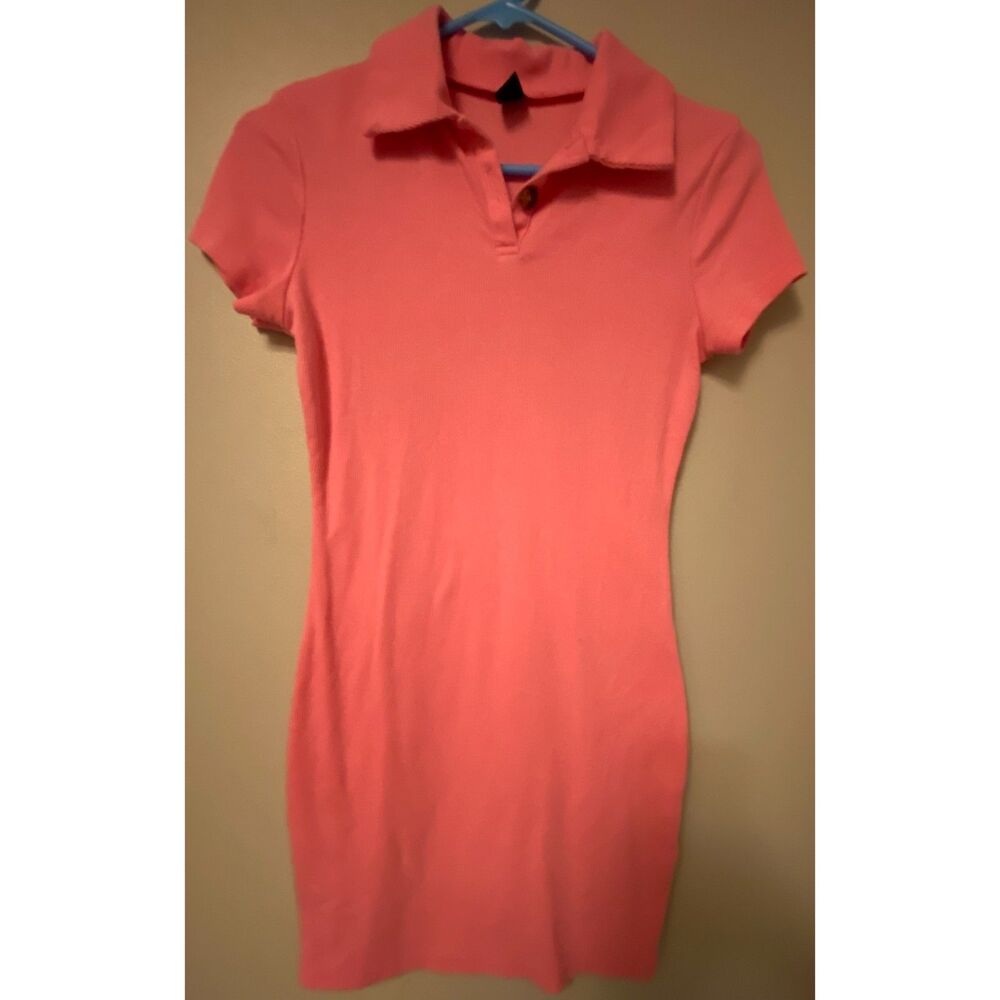 SHEIN Bubblegum Pink Collared Button Down Mini Collared Dress Women's Sz Small